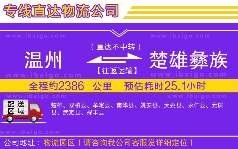 溫州到楚雄彝族自治州貨運